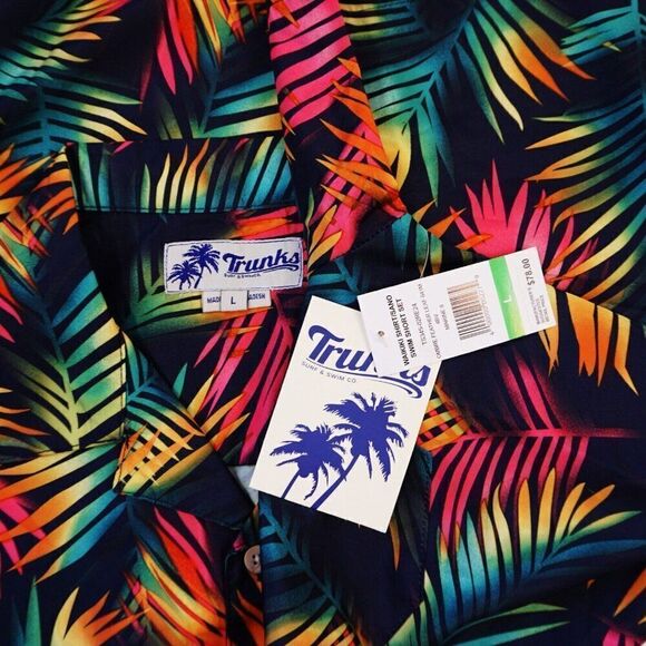 Trunks Surf And Swim Co Mens L Beachwear Shirt and Swim Short Set Feather Leaf - Picture 7 of 9